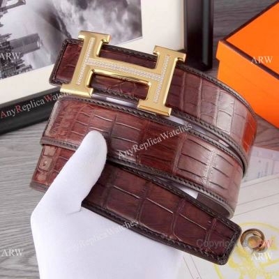 HERMES Brown and Gold Leather Belt - Vintage Style